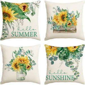 Sunflower Decorative Throw Pillow Covers Cases Farmhouse Accent Floral Decor 18"